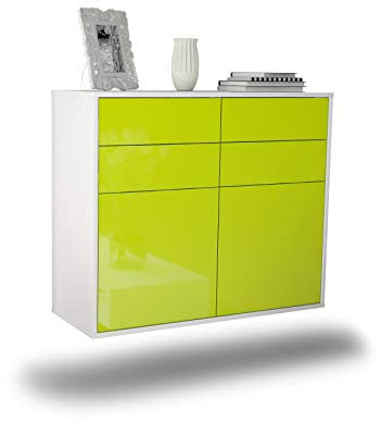Dekati Sideboard Grand Rapids hängend (92x77x35cm) Korpus Weiss matt - Front Hochglanz Grün - Push to Open