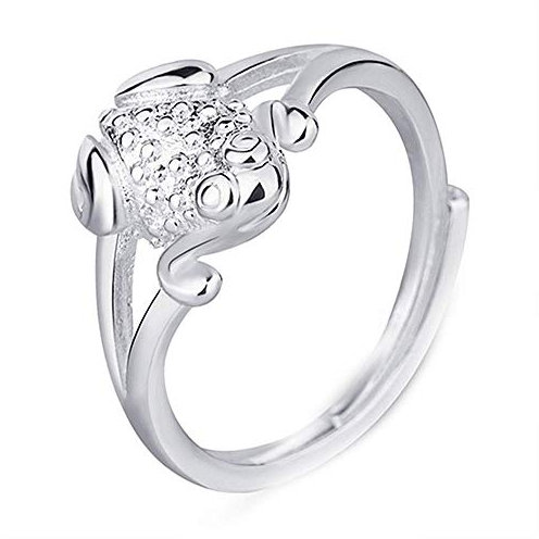 Onefeart Weißes Gold überzogen Männer Glücklich Toad Gestalten Punk-Stil Jubiläumsring Weißes Gold Öffnung Design