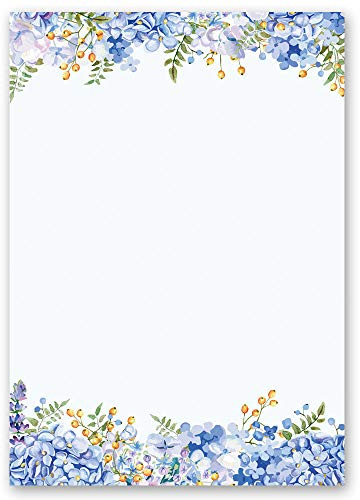Papier à motif Fleurs & Pétales HORTENSIAS BLEUS 100 feuilles DIN A4 - Paper-Media