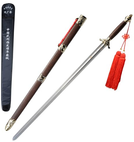SHEN GUANG LONG Real Handmade Premium Tai Chi Sword Stainless Steel Blade Rosewood Scabbard, Full Tang Martial Arts Practice Sword with Sheath and Bag, Engraving Available (34 Inches #7)