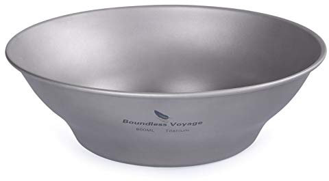 iBasingo 800ml Titanium Bowl - Ultralight Single-Walled Salad and Rice Bowl for Camping, Gym, Outdoor Dining - Portable Stackable Tableware With Carry Bag Ti1107T