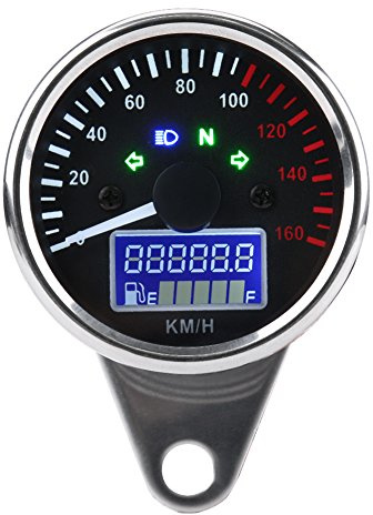 EVGATSAUTO Digitaler Tacho 0-160 km/h Retro LCD wasserdicht | Präzise Geschwindigkeitsanzeige für Chopper Cruiser Cafe Racer, HD-LED blendfrei, universelle Passform für 12V Motorräder