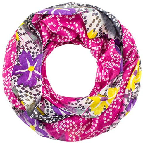 Sunsa Damen Loop Schal. 100% Baumwolle Schlauchschal für Frühlings/Sommer. Dünn Loopschal mit Blumen Design. Tücher und Schals als Frauen Geschenk (Pink/Grau # 9)