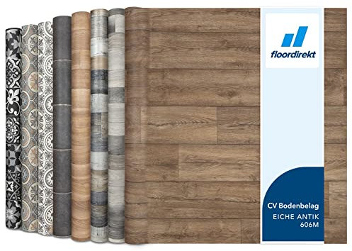 Floordirekt | Atlantic | Rouleaux, Dalles et lames PVC | 200 x 300 cm | Épaisseur de 2,7 mm | Idéal pour les passages intensifs cuisine, le salon, le couloir et la chambre | Eiche Antik 606m