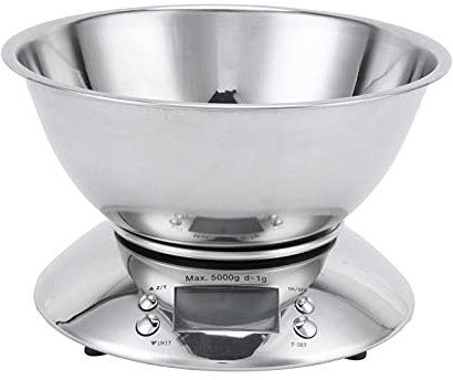 Bilancia Cucina Digitale con Ciotola Acciaio,Bilancia Digitale Elettronica Professionale da Cucina 11Lb/5Kg Bilancia da Forno con Ciotola Rimovibile in Acciaio Inossidabile,Display LCD,Funzione Tara
