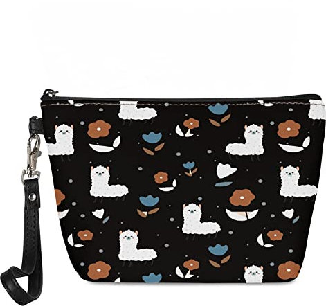 Renewold Kosmetiktasche aus PU-Leder, klein, Reise-WC-Koffer, Damen, modisch, Reißverschluss, Clutch, wasserdichte Aufbewahrungstasche, Süßes Alpaka-Schwarz, Einheitsgröße,