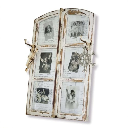 Loberon Dekoboard Armindo, antikweiß | Nostalgie pur, handgearbeitetes Antik-Finish, mit seitlichen Haken, Shabby-Chic, Wanddekoration, Kiefernholz, Glas, Eisen