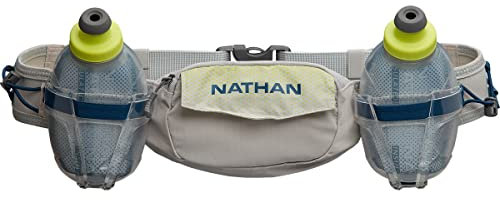 Nathan Hydration Isolierter Laufgürtel Trail Mix Plus - Verstellbarer Laufgürtel - TrailMix inklusive 2 Isolierflaschen / Flasche - mit Aufbewahrungstaschen Passend für die meisten iPhones, Vapor