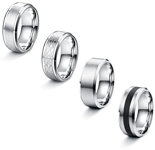 LOLIAS 4 Stück Edelstahl Herren Ringe Silber matt poliert Band Ringe Flaschenöffner Ringe Ehering Verlobungsringe Vintage Ring für Männer Damen 62