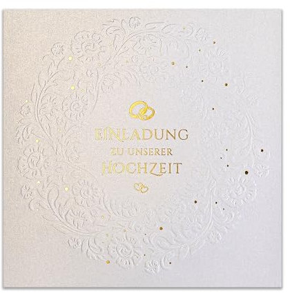 ART NUVO HOCHZEITSEINLADUNGEN - SATZ 20 St., 135x135mm MIT BEDRUCKBAREN EINLAGEN UND UMSCHLÄGEN FÜR HOCHZEIT – FARBIGE, METALLISCHE FOLIE, GEPRESSTES MUSTER AUF METALLICPAPIER