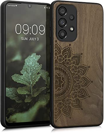 kwmobile Hülle kompatibel mit Samsung Galaxy A33 5G Hülle - Holz Case - Handy Cover - TPU Handyhülle in Dunkelbraun Aufgehende Sonne
