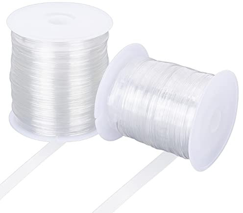 NBEADS 30m Clear Elastic Strap, 6mm/8mm Width Transparent Elastic Band Flexibility Clear Elastic for DIY Shoulder Bra Clothes Sewing Project, 0.3mm Thickness
