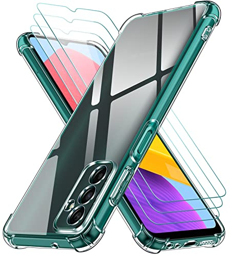 ivoler Coque pour Samsung Galaxy M13 4G avec 3 Pièces Protection Écran en Verre Trempé, Transparent Étui de Protection en Silicone Antichoc, Clair Mince Souple TPU Bumper Housse