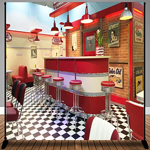 MTMETY 2,4 x 2,4 m klassischer Essen-Hintergrund Fast Food Soda Shop 50er Jahre Resumed Catering Mahlzeit Hintergrund Fotografie Banner Bild Kind Geburtstag Dusche Hintergrund Dekor BJME003