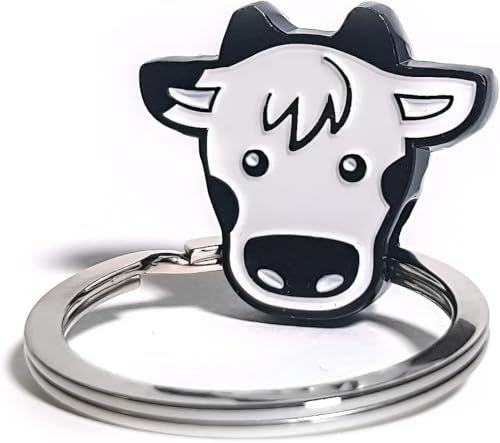 Farming Simulator Landwirtschaftssimulator Schlüsselanhänger Rosy (mit Metallring, Farbe weiß/schwarz, Anhänger im Kuh-Design, Schlüsselring