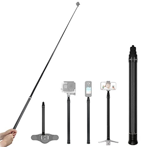 37-150cm 4 Sektionen Einstellbarer Selfie Stick für Insta360 ONE X2/RS/X3, Auto Invisible Carbon Fiber Selfie-Stangen, 4/1 Schraubverbinder für Insta360 ONE, Gopro und andere Sportkameras (150cm)