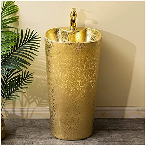 ZTGL Lavabo sur Pied Doré - 41x80 cm Lavabo Salle de Bain Moderne en Céramique, Lave Main éVier Vasque Rond, Lavabo Colonne pour Maison Cafés Bars Restaurants