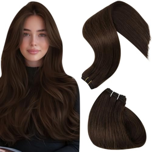 Hetto Tressen Extensions Echthaar Dunkel Braun Weft Extensions Echthaar Sew in Remy Gerade Invisible Doppelt-Tressen Weave Haarverlängerung 80g 40 cm #4