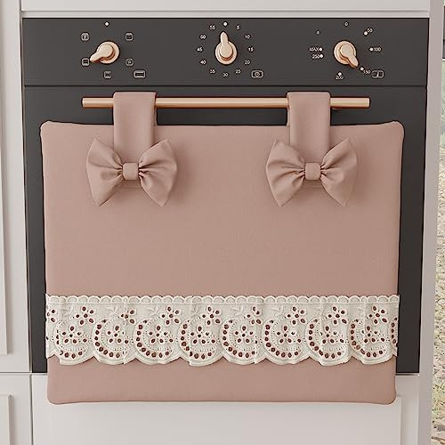 PETTI Artigiani Italiani - Copriforno, Copriforno Elegante, Copriforno Shabby Chic in Tinta Unita con Balza in Pizzo Sangallo e Fiocchi, Copriforno in Cotone, Copriforno 50x42cm Cipria