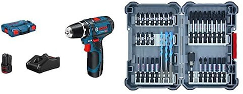 Bosch Professional 12V System Akku-Bohrschrauber GSR 12V-15 (inkl. 1x 2.0 Ah Akku, Ladegerät GAL 12V-40, in L-BOXX) + 35tlg. MultiConstruction Bohrer- und Impact Control Schrauberbit-Set, Zubehör