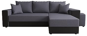 ALTDECOR Ecksofa mit Schlaffunktion und Bettkasten, Polstercouch in L-Form rechts angeordnet, ideal als Gästebett VEGS - 260x140x90cm Dunkelgrau/Schwarz Kunstleder