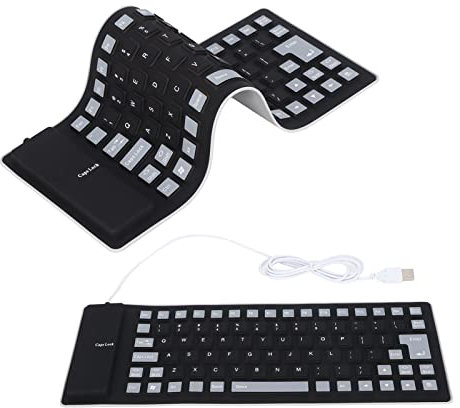 VBESTLIFE Faltbare Silikontastatur, 85 Tasten, Leise, Weiche Silikon-USB-verkabelte, wasserdichte Rollup-Tastatur für Desktop-PC, Notebook, Laptop (Schwarz)