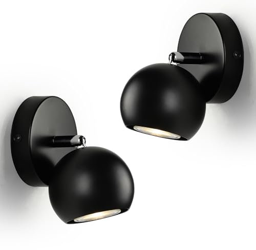 FORCOSO 2 Stück Deckenstrahler Schwarz - GU10 Wandleuchte Innen Schwenkbar 350°, Kugel Wandlampe 1 Flammig Deckenlampe Schwarz LED Wandstrahler für Wohnzimmer Schlafzimmer Küche Flur - Ohne Glühbirne
