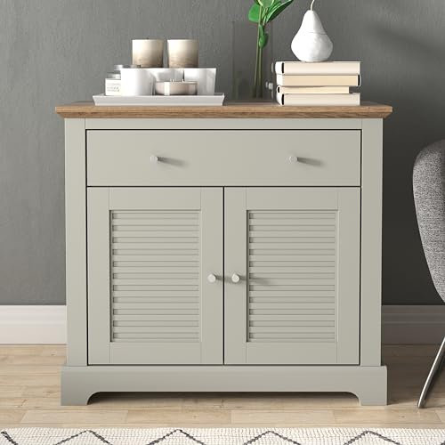 Galano Milan 2 Door 1 Drawer Sideboard - Modern Cabinet Storage with Adjustable Shelves for Living Room, Kitchen, or Hallway - Light Grey Oak