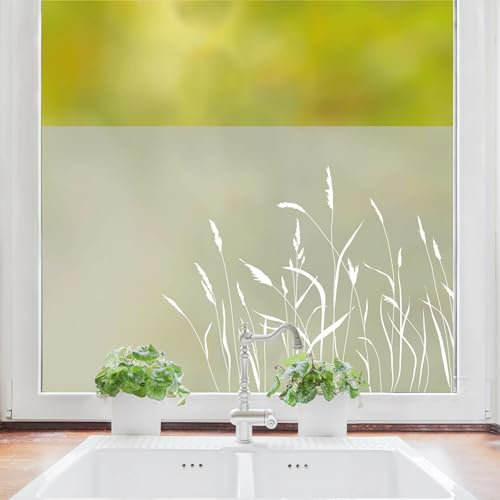 Sichtschutzfolie Gräser Fensterfolie Fensterdeko Milchglasfolie Sichtschutz, 55 cm hoch, 150 cm breit