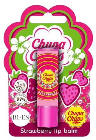 Chupa Chups Strawberry Flavour Lip Balm, Natural & Vegan, Hydrating & Nourishing, Perfect for Kids