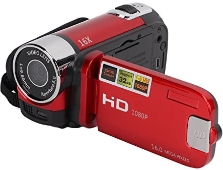 Fockety Videokamera-Camcorder, Full HD 1080P 16MP Digitalkamera-Recorder Digitale Camcorder 270° Drehung 2,7-Zoll-Farbbildschirm Vlogging-Kamera 16-facher Zoom (Rot)