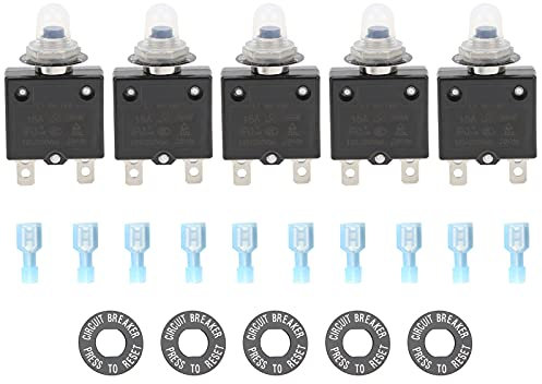 Disjoncteur Thermique 22 Pièces 15 A, Réinitialisation à un Bouton, 125 à 250 V CA 50 V CC avec Borne à Connexion Rapide, Capuchon de Bouton étanche pour Réparation