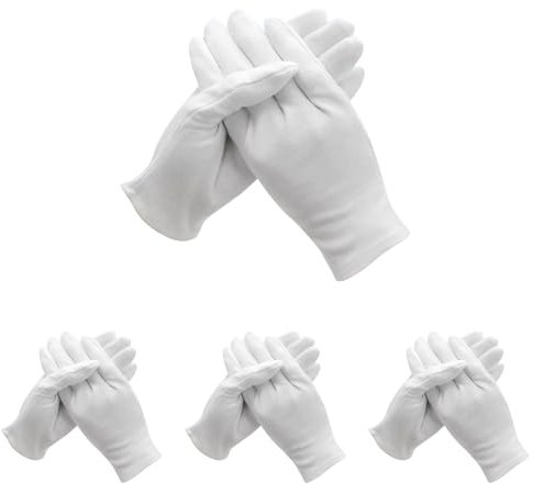 4 Pairs White Cotton Gloves for Dry Hands Eczema 100% Cotton Moisturising Soft Elastic Skincare Working Breathable Machine Washable Cloth Gloves for Womens Mens and Ladies One Size Fits Most
