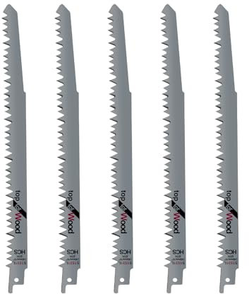 240mm Reciprocating Saw Blade Set 5-piece, Sabre Saw Blades for Metal Wood PVC Cutting, Made of HCS, 6TPI