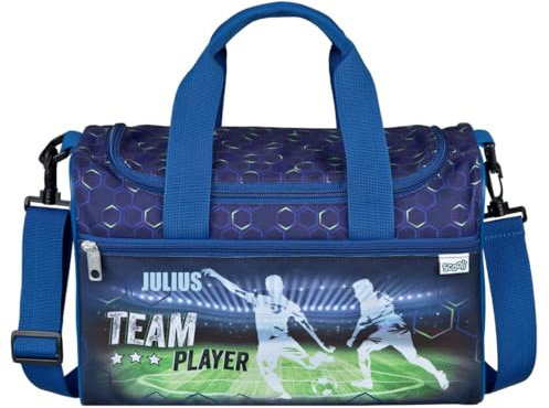minimutz Sporttasche Fußball Jungen klein - Personalisiert mit Name - Reisetasche Kindertasche - 2 Fächer mit Umhängegurt
