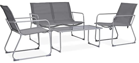 KTHLBRH Outdoor Lounge Garten möbel draußen Balkon Tisch und stühle 4-TLG. Garten-Lounge-Set Stoff und Stahl Grau