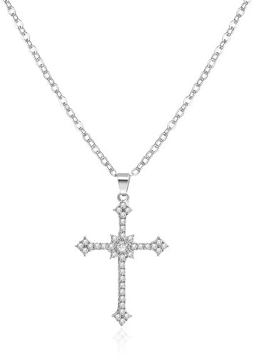 HSIXHAF 1 pcs Kreuz Anhänger Halskette Silber Strass Kreuz Halskette Kristall Kreuz Choker Religion Kruzifix Halskette Dünne Kette Kreuz Strass Halskette Schmuck Für Frauen Und Mädchen, Minimalismus