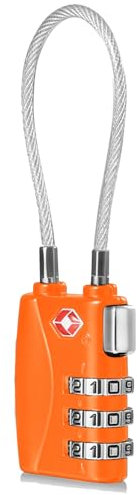 CFMOUR TSA Locks - 1, 2, 3, 4, 5, 6 Pack 3-Dial Travel Cable Combination Security Padlock for Suitcase Luggage Case Bag Code Lock - Orange (Pack of 1)