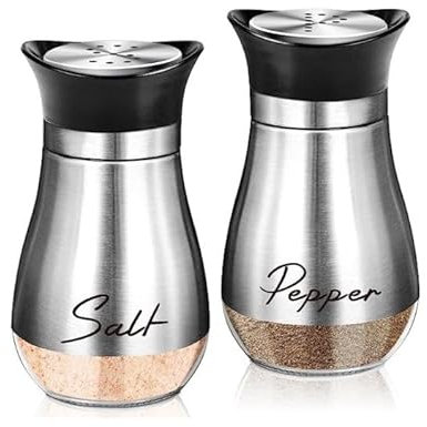DEVINESOFT Lot de 2 salières et poivrières de 120 ml - Design élégant - En acier inoxydable argenté métallisé - Avec base transparente et couvercle métallique - Rechargeable et facile à utiliser -
