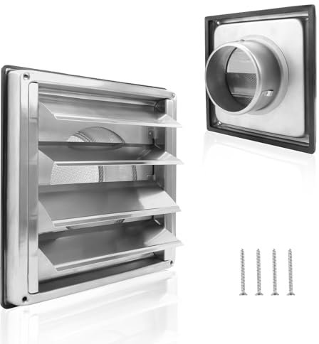 SRJQXH 304 Edelstahl Gitter, Lüftungsgitter mit Insektenschutz ⌀100mm, Abluftgitter mit Schrauben Belüftungsgitter, Geeignet für Lager, Restaurant, Küche, Wohnraumlüftung