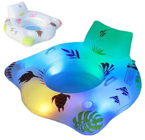 Matelas Gonflable Piscine,Matelas Gonflable Piscine Adulte avec Porte-Gobelet Et PoignéE,Charge ÉLevéE BouéE Piscine Adulte avec LumièRe Changeante De Couleur Convient Aux Piscines, Plages,120x120cm