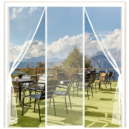 Rideau De Porte Anti Mouche Corde 155x235cm Blanc Rideau Moustiquaire Pour Porte Anti Insectes Fermeture Automatique sans Perçage Pour Balcon Chambre Salon Couloir Fenêtre