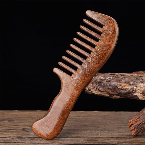 MINGZE Holzkamm Haarkamm, natürliches antistatisches Sandelholz hölzernes Haar Kamm, doppelseitiger geschnitzter Sandelholzkamm (Breitverzahnter Kamm)