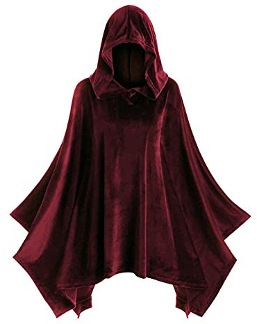 Schwarzer Umhang Damen, Umhang Mittelalter Frauen Kapuzenumhang| Halloween Umhang mit Kapuze Umhang Kostüm Cape Satin Erwachsene Umhang Kostüm Mantel für Halloween Weihnachten Karneval Kostüm