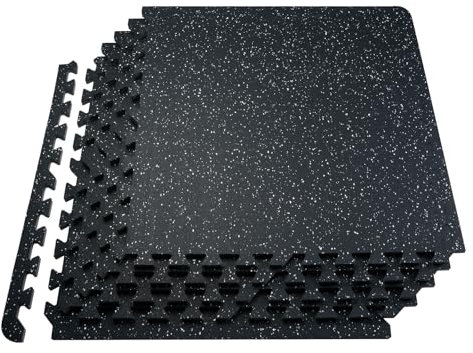 VEVOR Bodenmatten 16 STK. Gummioberfläche & Eva-Schaum, 315 x 315 mm Trainingsmatten mit 24 Quadratfuß Abdeckung, ineinandergreifende Gymnastikmatten für Fitnessstudio Garage, Schwarz & Weiß