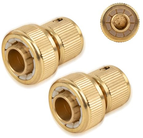 Tesmotor 2 Stück Messing Schnellverbinder für 3/4 Zoll Wasser-Schlauch - Schnellkupplung mit Stop-Funktion für 3/4 Gartenschläuche