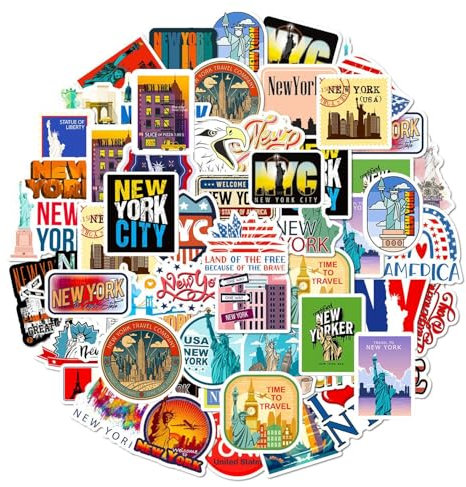 100 New York Theme Stickers, New York Symbol Stickers, Waterproof Graffiti Stickers, DIY Decorative Stickers, Suitable for Skateboards, Scrapbooks, Books, Smart Devices