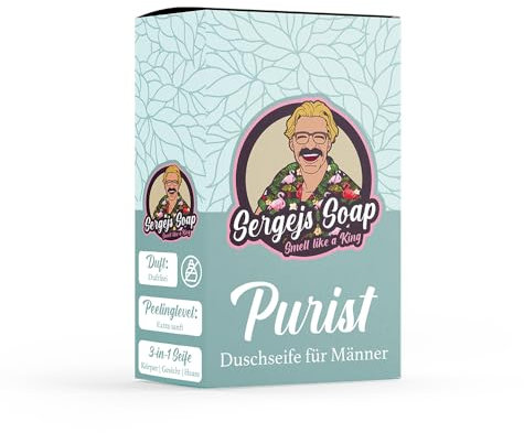 Sergejs Soap natürliches Seifenstück | 3 in 1 Seife mit 100% natürlichen Inhaltsstoffen und Aktivkohle | Ranger, Athlet, Casanova | Naturkosmetik | Frei von Silikonen (Frisch)