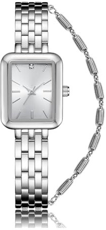 CIVO Damenuhr Edelstahl Silber Armbanduhr: Rechteckig Analog Quarz Uhr für Damen Wasserdicht, Elegant Geschenke für Frauen