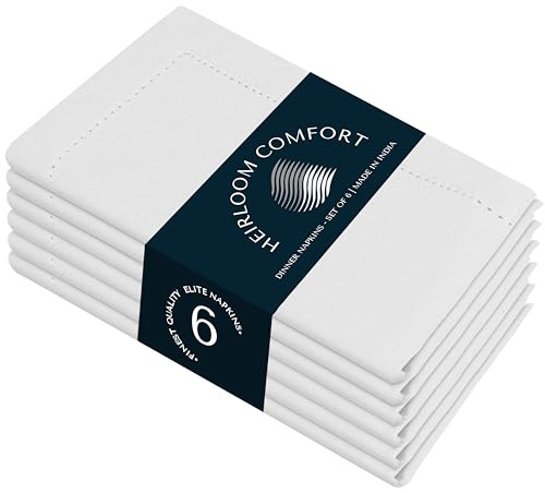HEIRLOOM COMFORT Hohlsaum Stoffservietten 6er Set, 100% Baumwolle, Gehrungskante, 45x45cm, weiche, waschbare, wiederverwendbare Servietten, perfekt für Abendessen, Restaurants, Hochzeiten, Partys, den